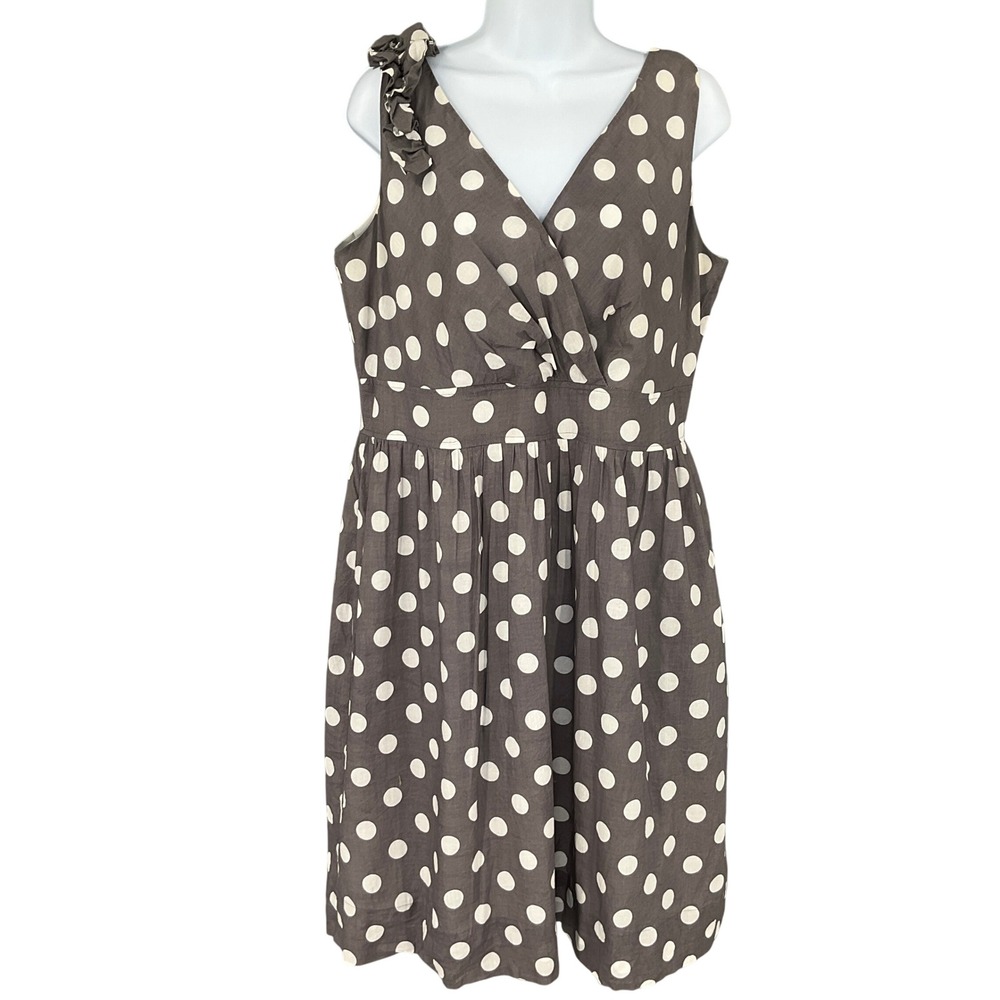 Amanda Lane Dress Women's Gray Polka Dot Sz 14 Sleeveless V Neck Babydoll Party